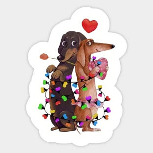 Dachshund Couple With Color Lights Happy Valentine's Day Sticker